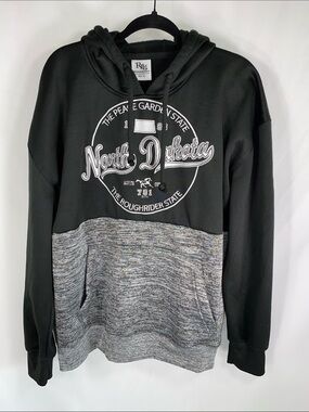 North Dakota Colorblock Black Gray Hooded Sweatshirt - Black/Gray XL